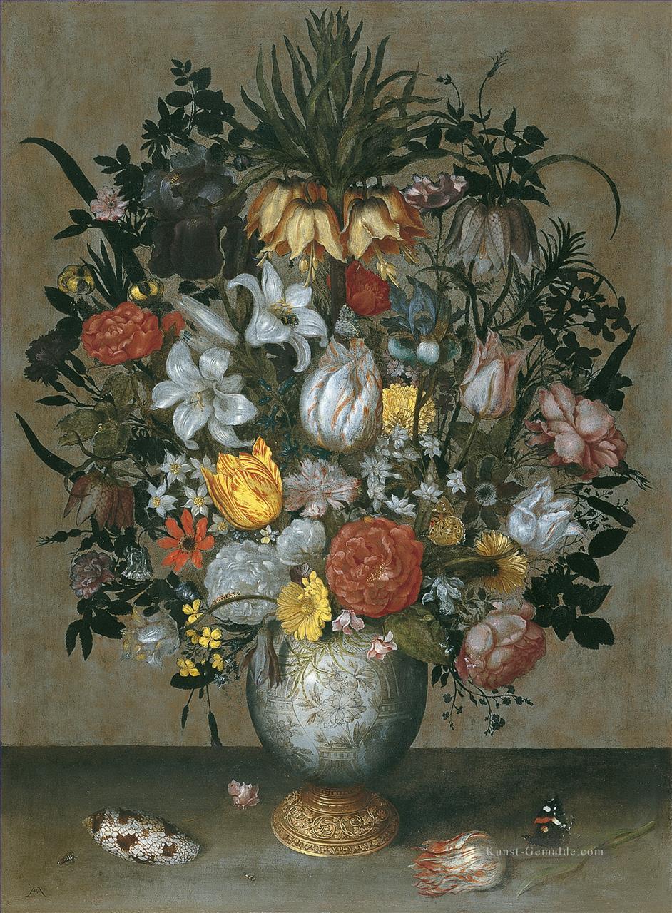 Bosschaert Ambrosius chinesische Vase mit Blumen Muscheln und Insekten Ölgemälde